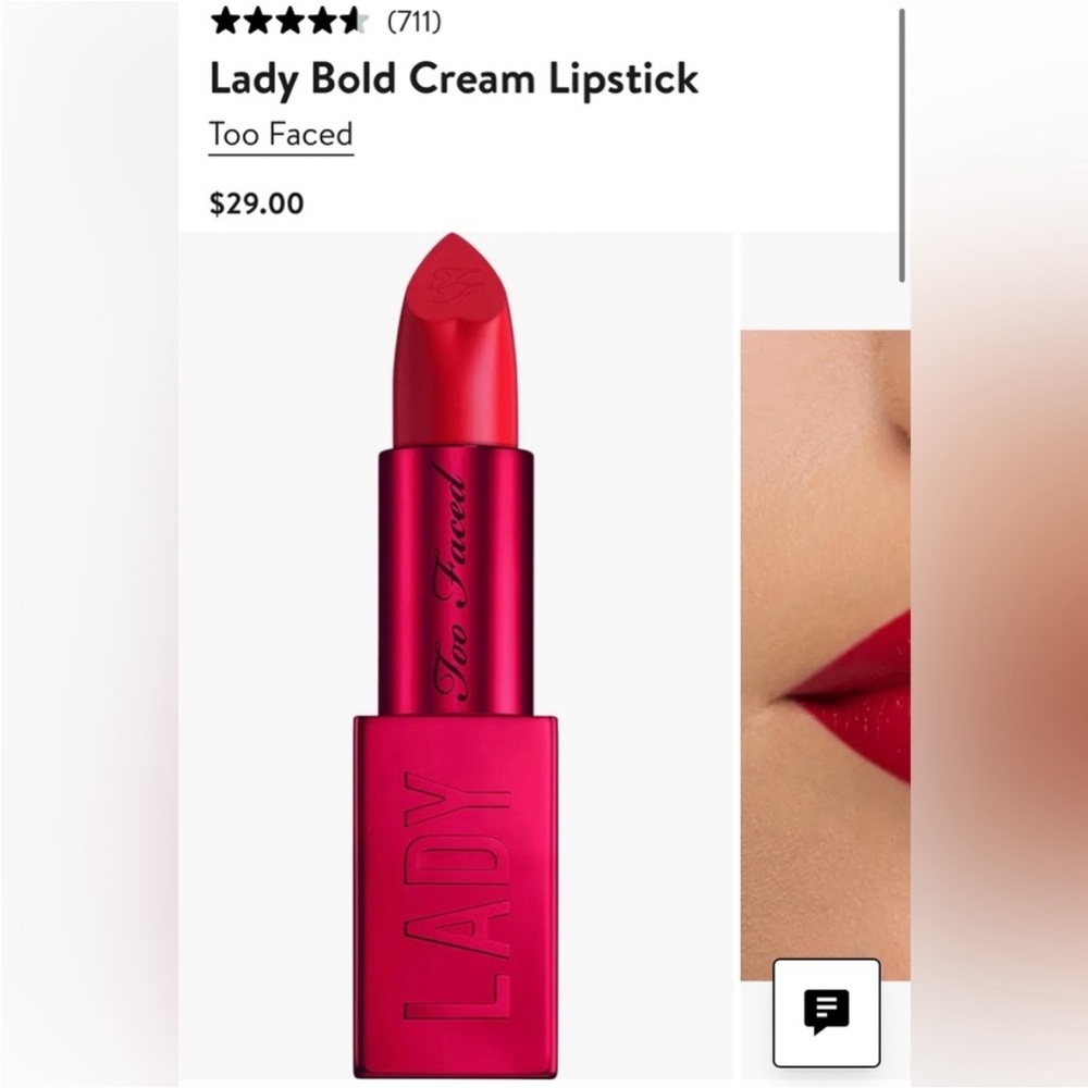 🔥2 FOR $30🔥NWT TOO FACED LADY BOLD CREAM LIPSTICK IN LADY BOLD